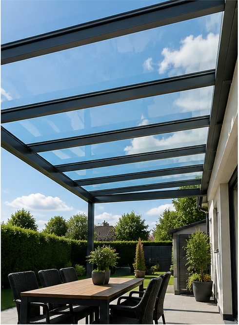 Terrassenüberdachung mit VSG 8 mm Klarglas